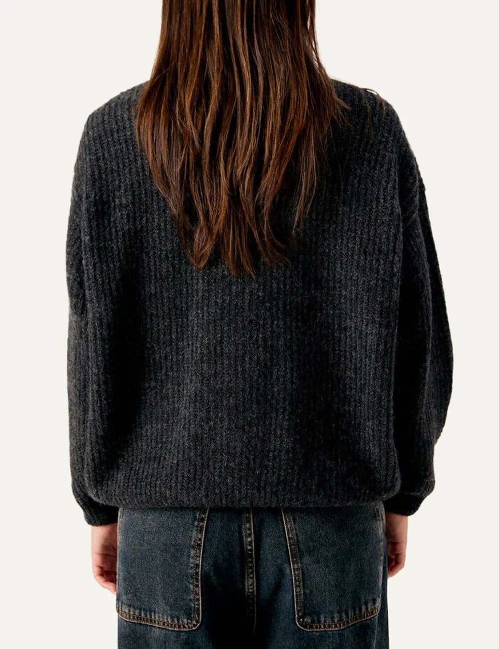 American Vintage women's anthracite grey melange wool alpaca knit cardigan back