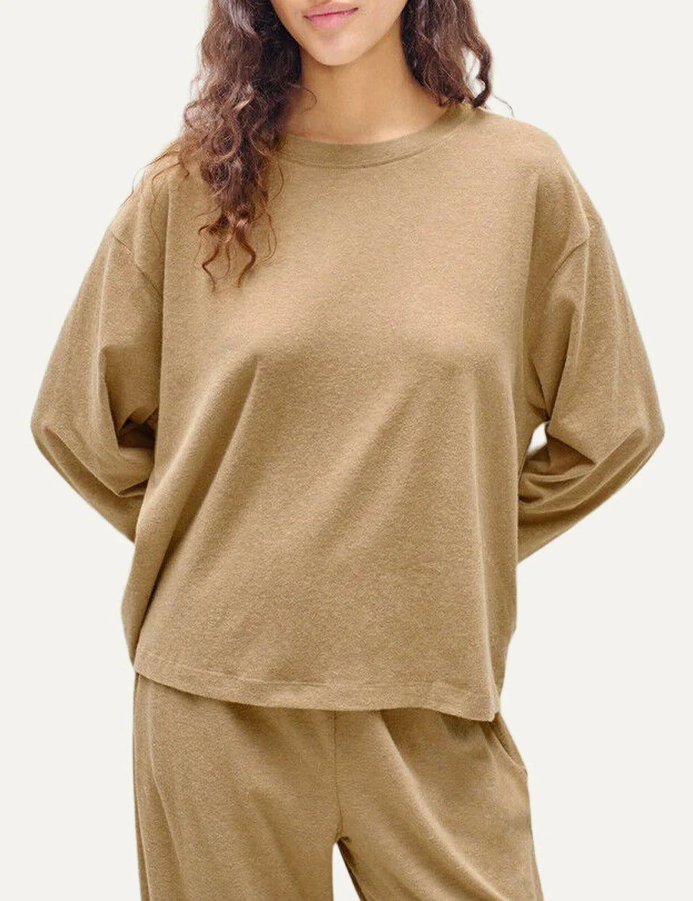 American Vintage women's beige peach skin long sleeve top model