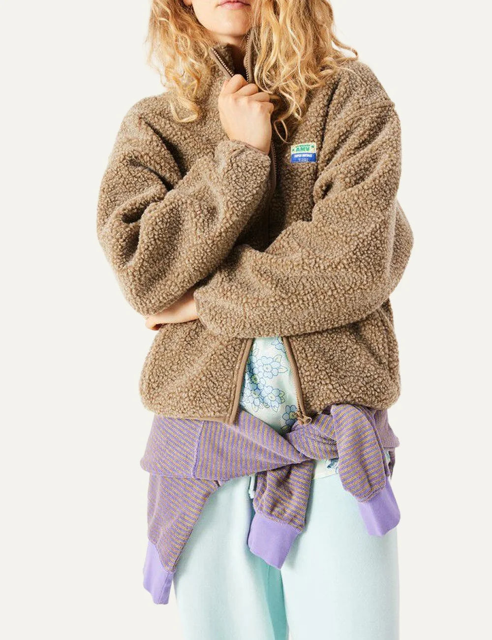 American Vintage women's beige shearling-effect zip jacket model