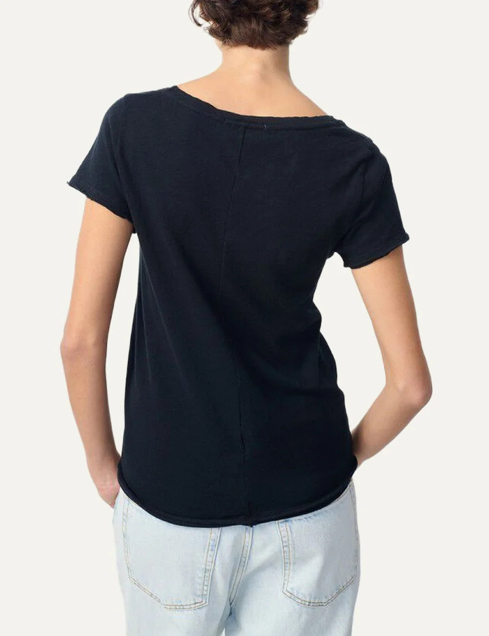 American Vintage women's black cotton V-neck t-shirt back