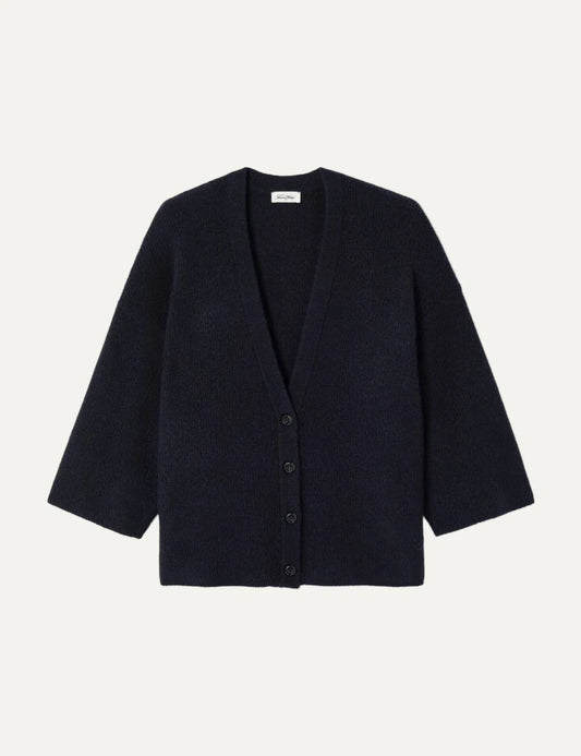 American Vintage women's black knit cardigan with V-neck and button closure