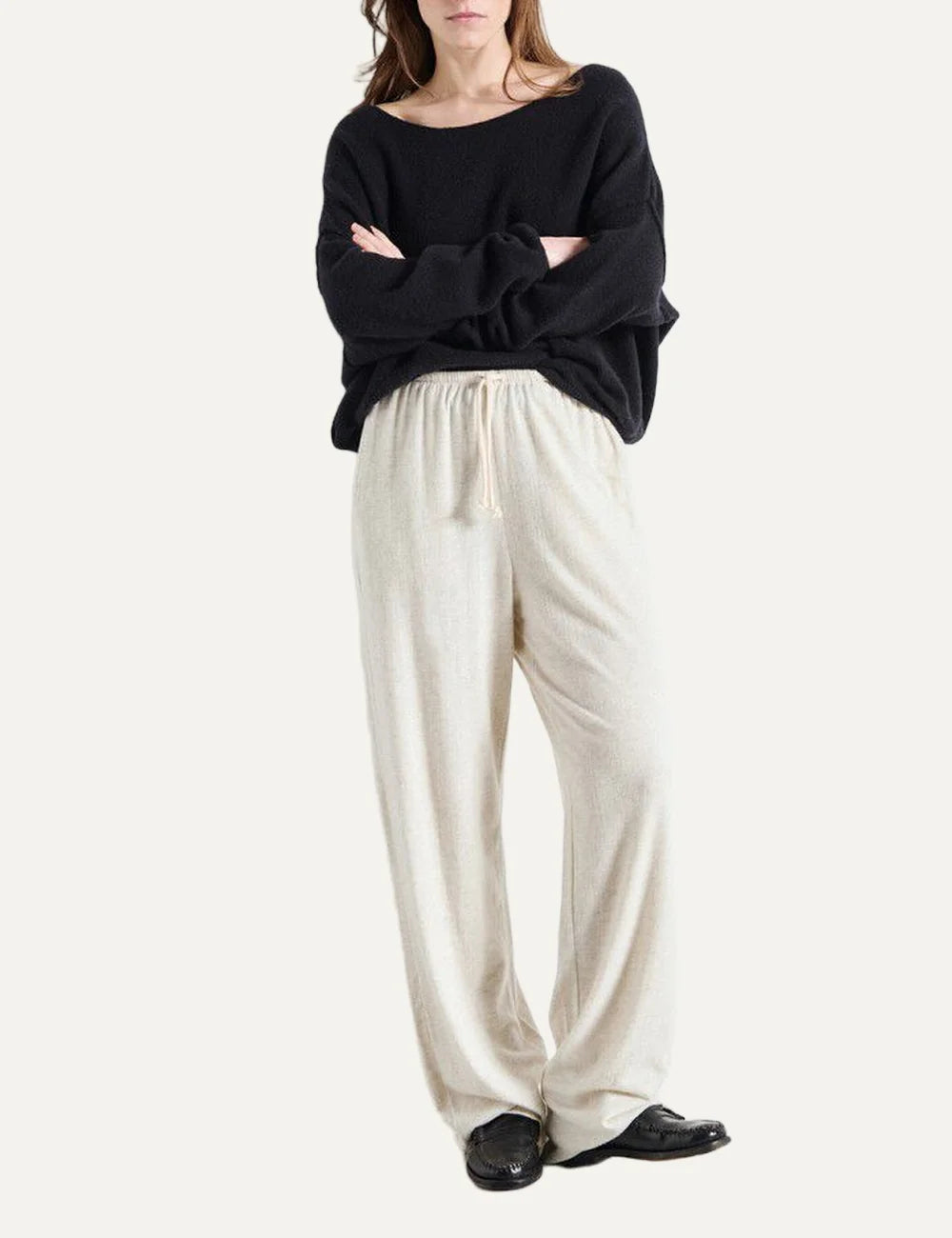 American Vintage women's black knit sweater with boat neck full body
