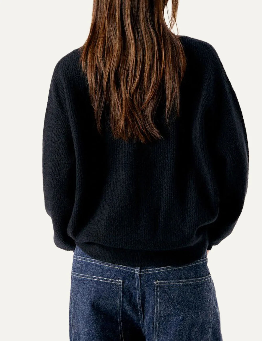American Vintage women's black knit sweater with V-neck and long sleeves back