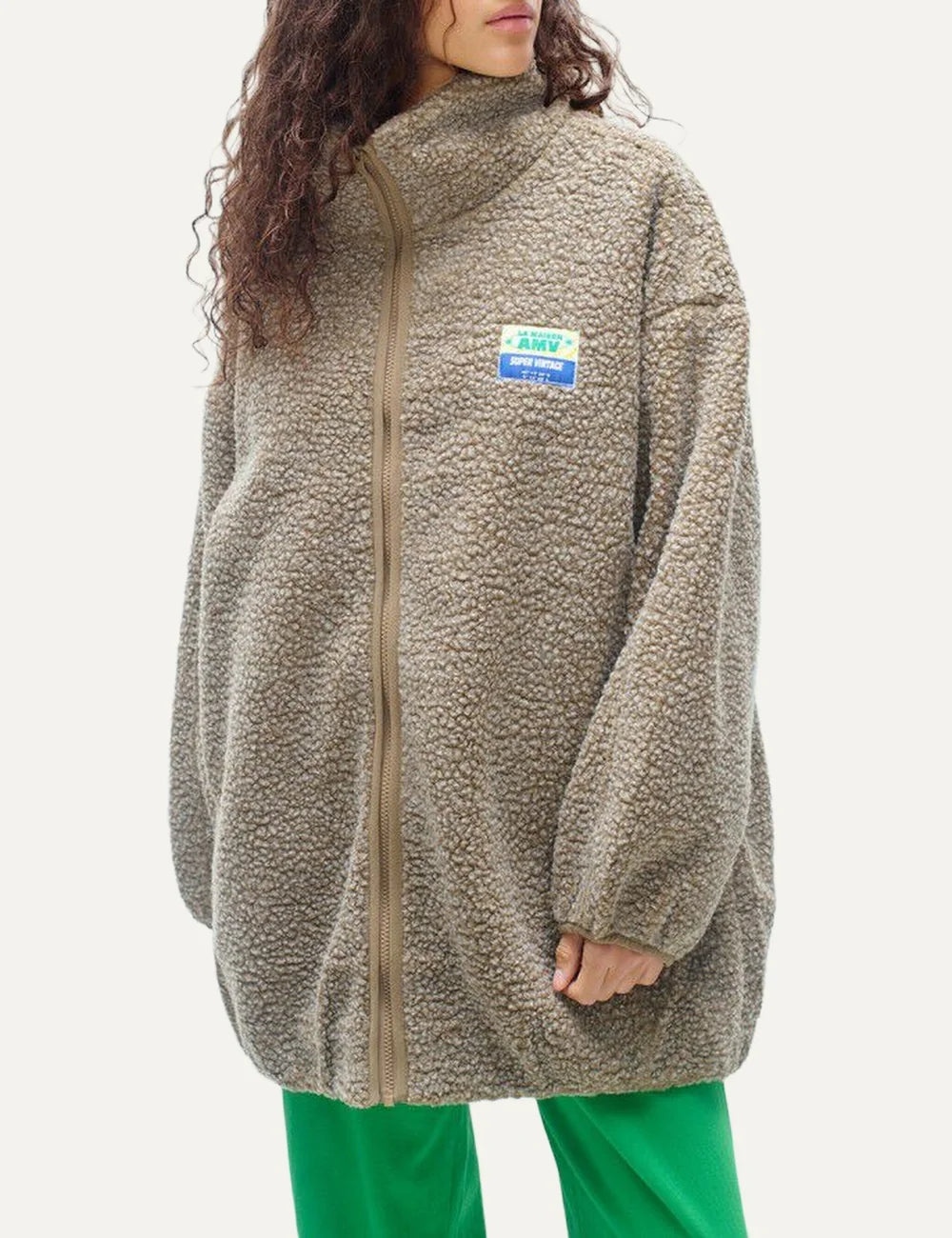 American Vintage women's brown shearling-effect mid-length coat model