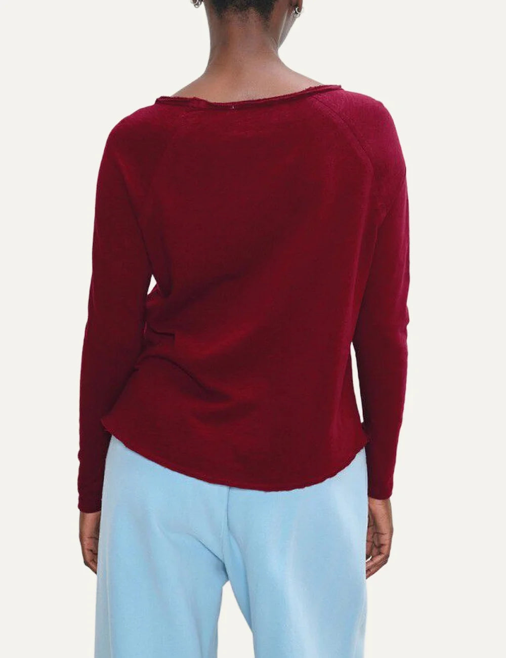 American Vintage women's burgundy cotton long sleeve t-shirt back