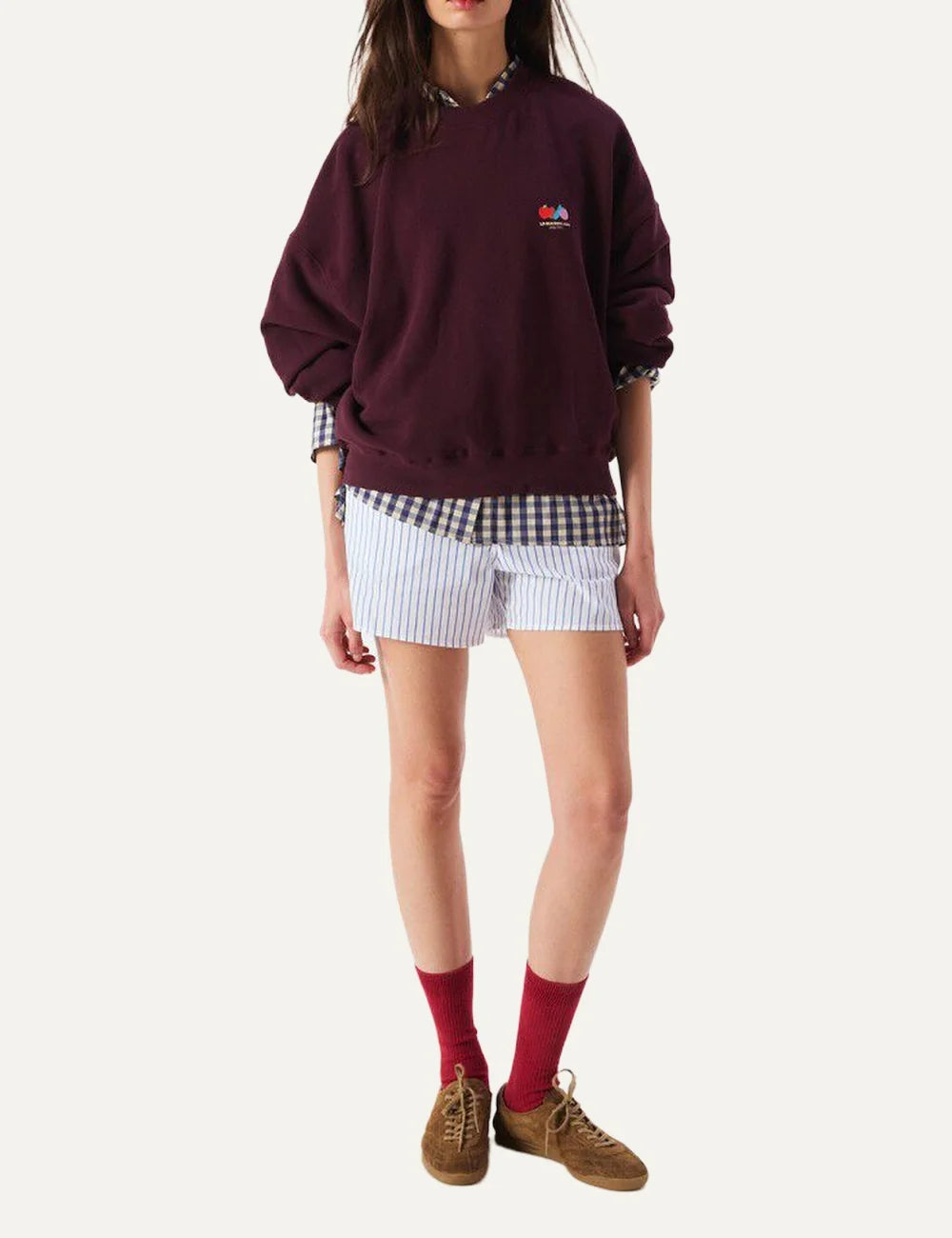 American Vintage women's burgundy oversized cotton sweatshirt full body