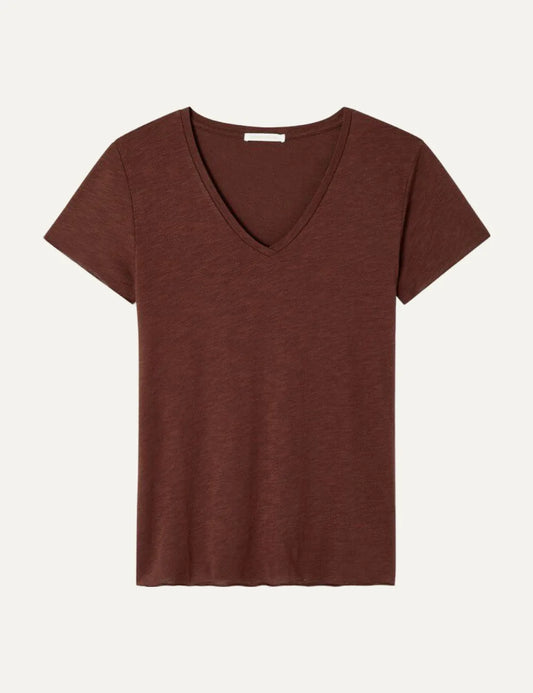 American Vintage women's burgundy short sleeve V-neck top