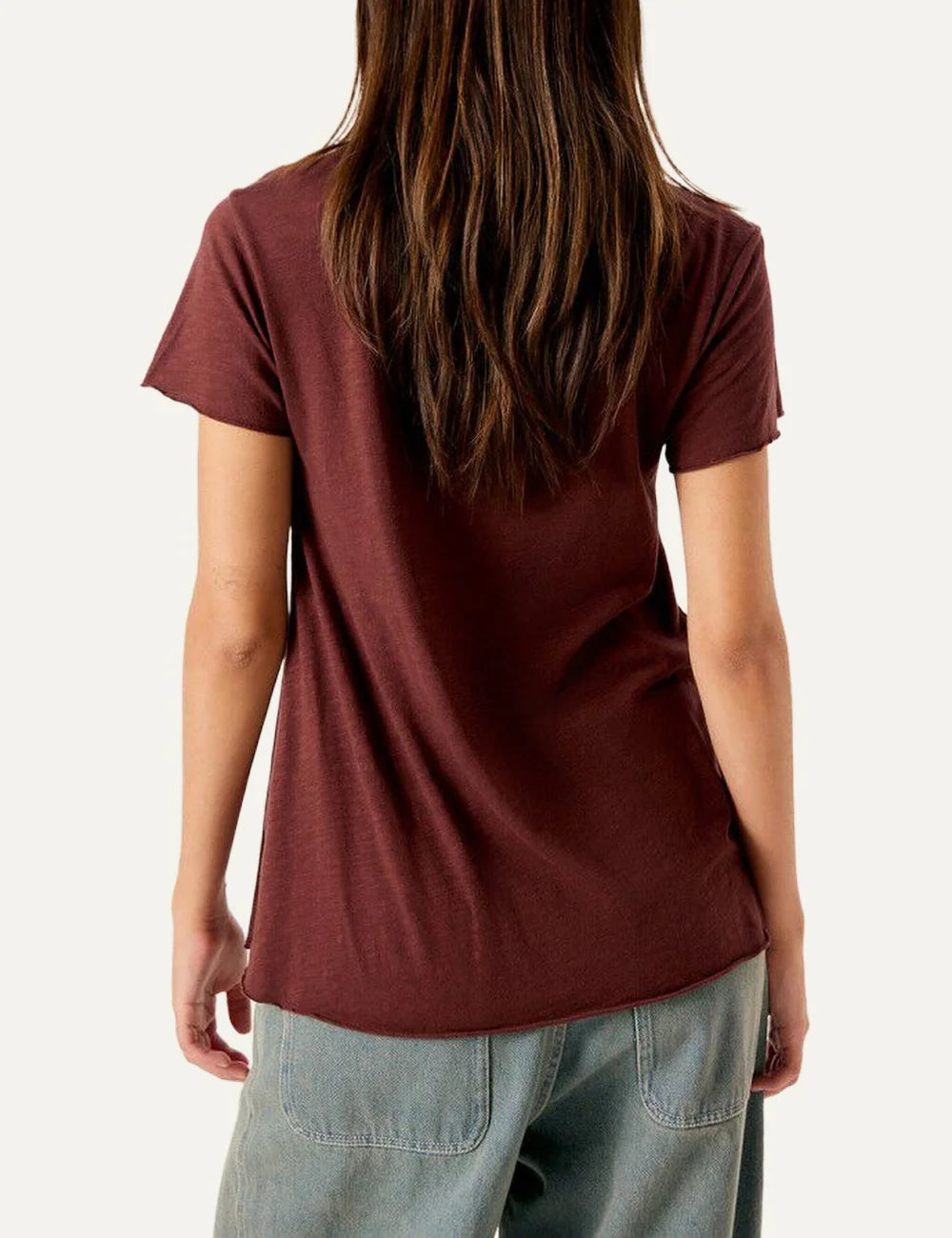 American Vintage women's burgundy short sleeve V-neck top back