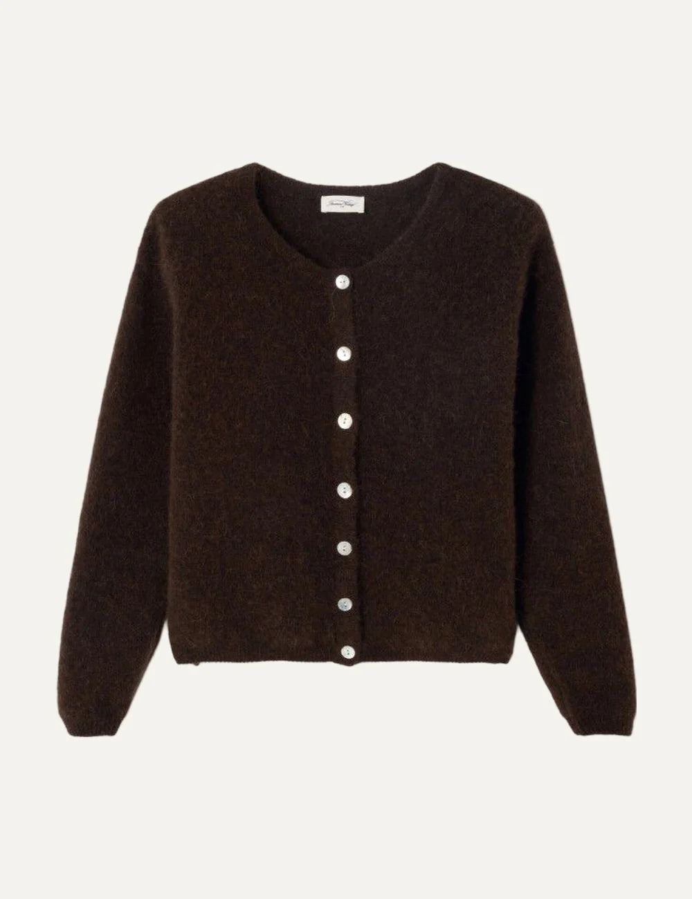 American Vintage women's dark brown fluffy knit cropped cardigan