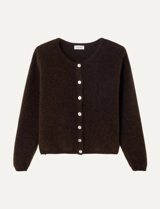 American Vintage women's dark brown fluffy knit cropped cardigan
