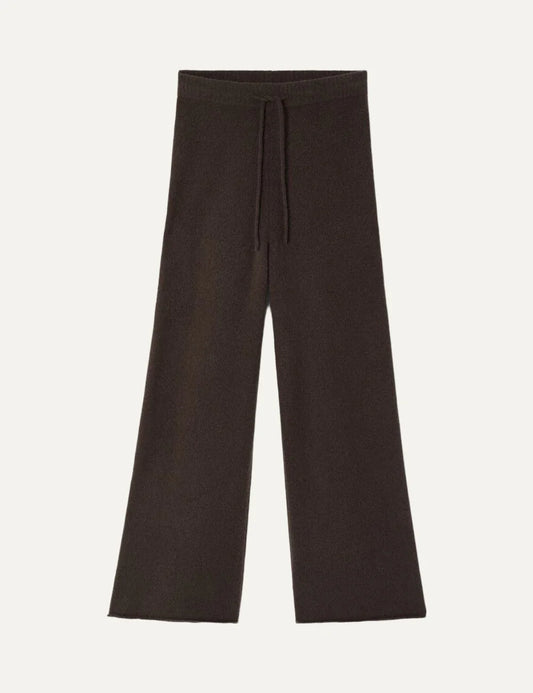 American Vintage women's dark brown knit wide leg pants with drawstring waist