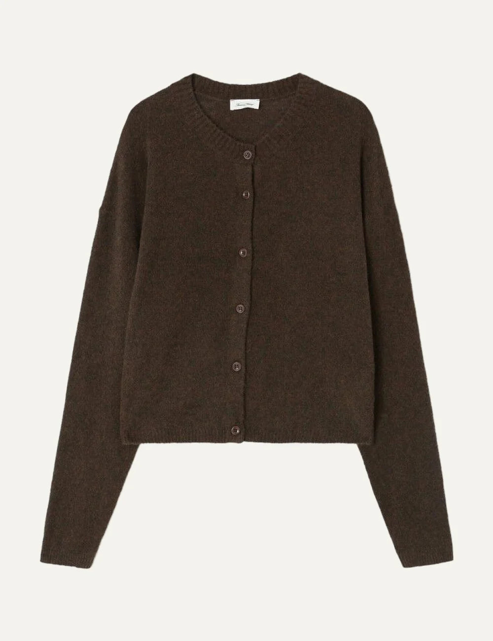 American Vintage women's dark brown melange soft knit cardigan with button fastening