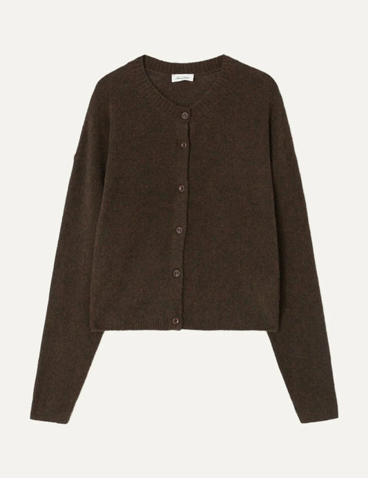 American Vintage women's dark brown melange soft knit cardigan with button fastening
