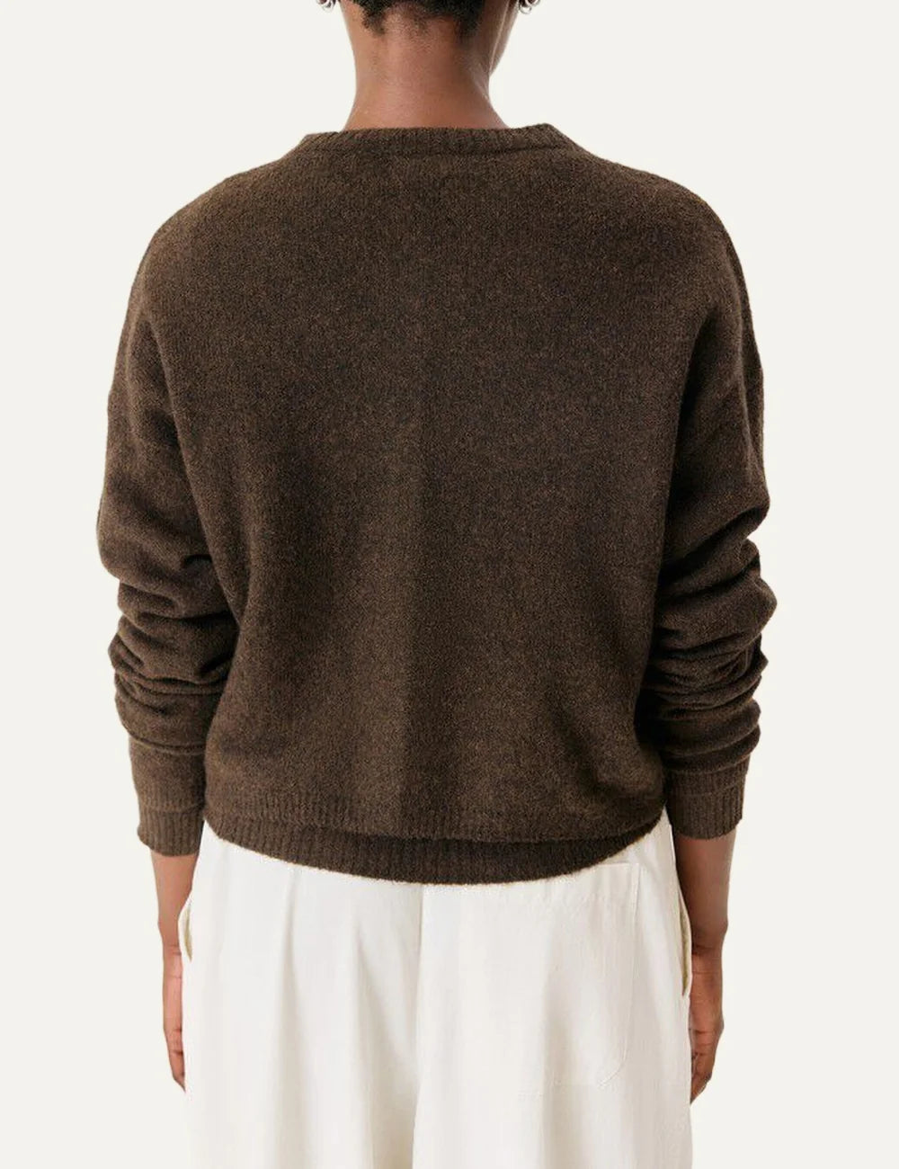 American Vintage women's dark brown melange soft knit cardigan with button fastening back