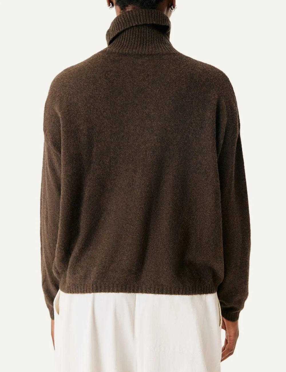 American Vintage women's dark brown melange turtleneck knit sweater with loose fit back
