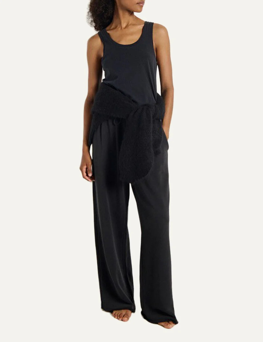 American Vintage women's dark charcoal cotton fleece jogger pants with drawstring waist full body