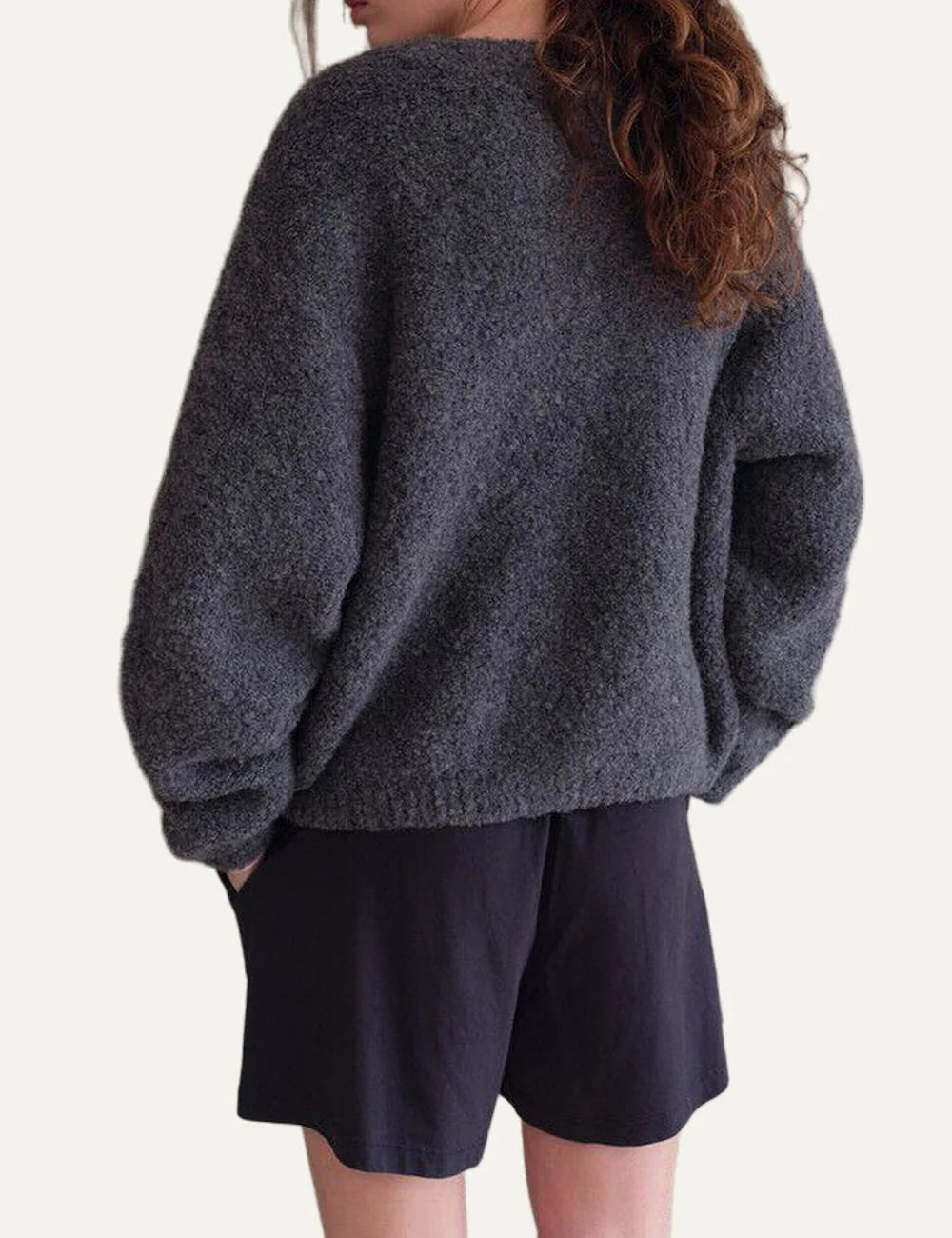American Vintage women's dark grey bouclé cropped cardigan back