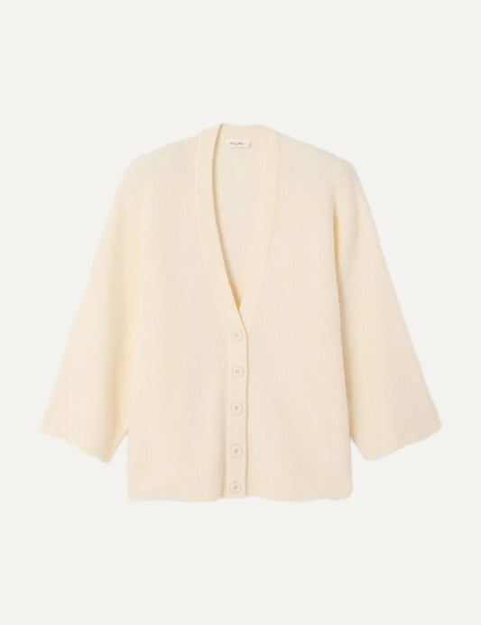 American Vintage women's ecru knit cardigan with V-neck and button closure