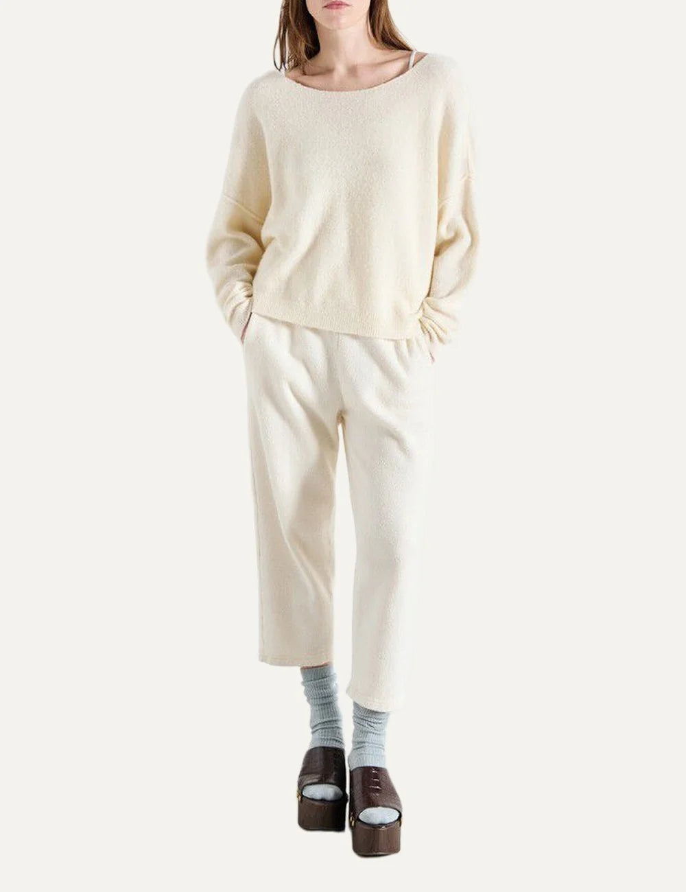 American Vintage women's ecru knit sweater with boat neck full body