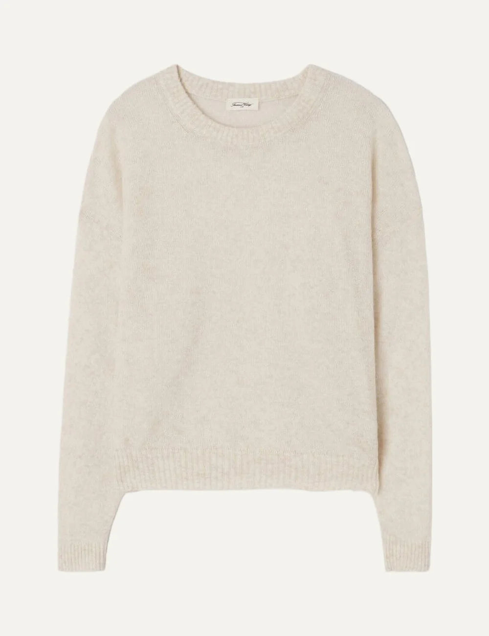 American Vintage women's ecru melange soft knit sweater with round neck and bubble sleeves