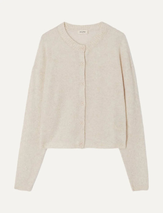  American Vintage women's ecru melange soft knit cardigan with button fastening
