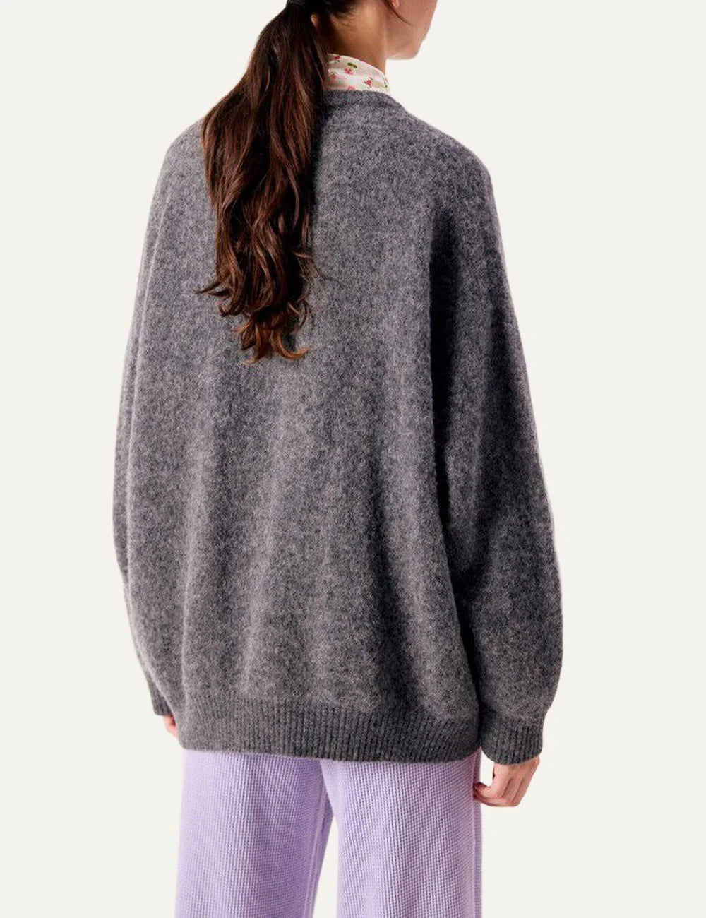 American Vintage women's grey fluffy knit oversized jumper back