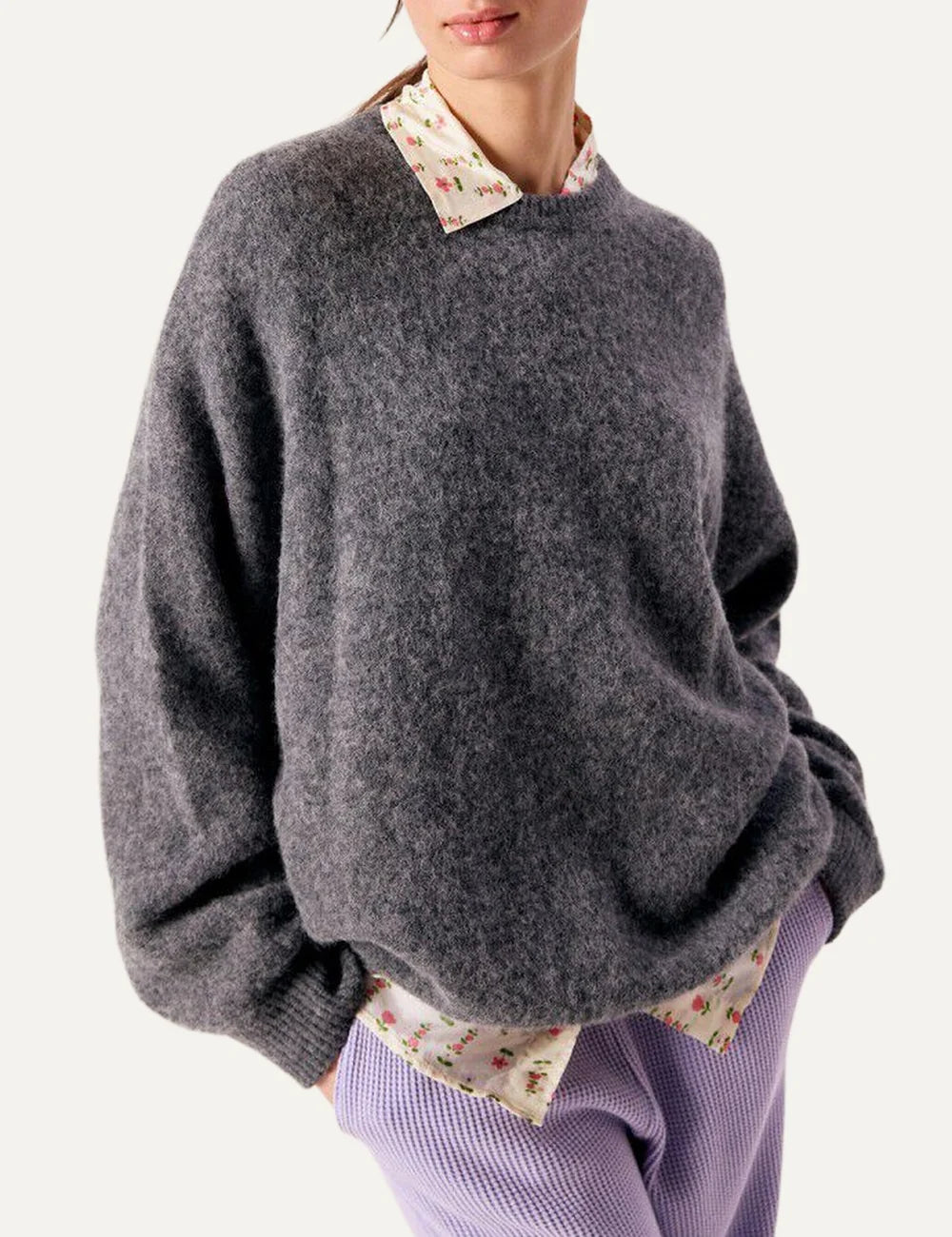 American Vintage women's grey fluffy knit oversized jumper detail