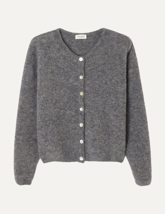 American Vintage women's grey melange fluffy knit cardigan