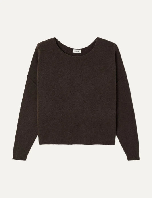 &nbsp;American Vintage women's heather brown fluffy knit sweater with boat neck