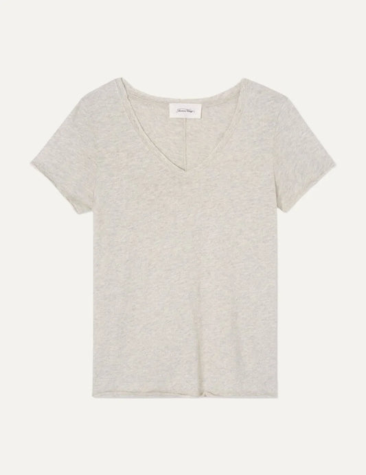 American Vintage women's light grey melange cotton V-neck t-shirt