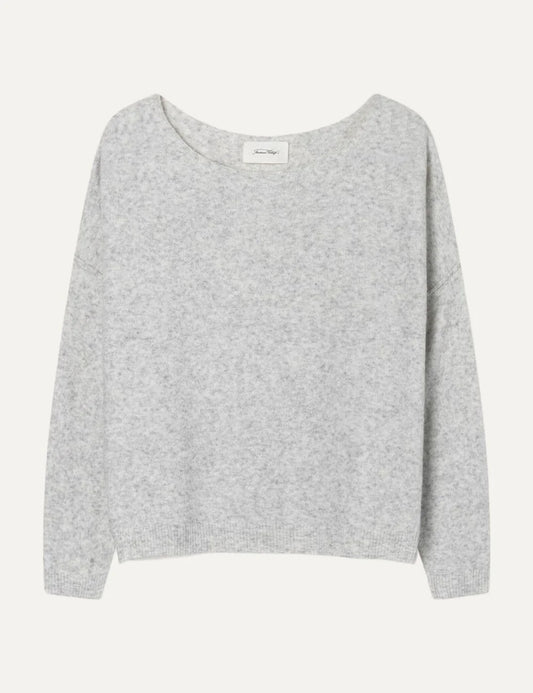 American Vintage women's light grey melange knit sweater with boat neck