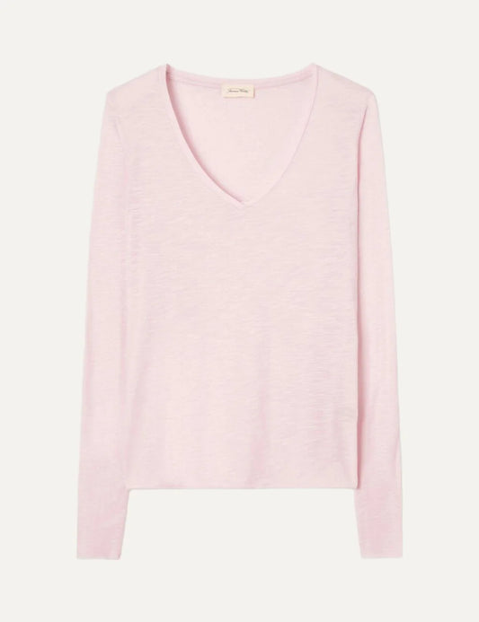 American Vintage women's light pink long sleeve V-neck top