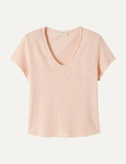 American Vintage women's light pink textured cotton V-neck T-shirt