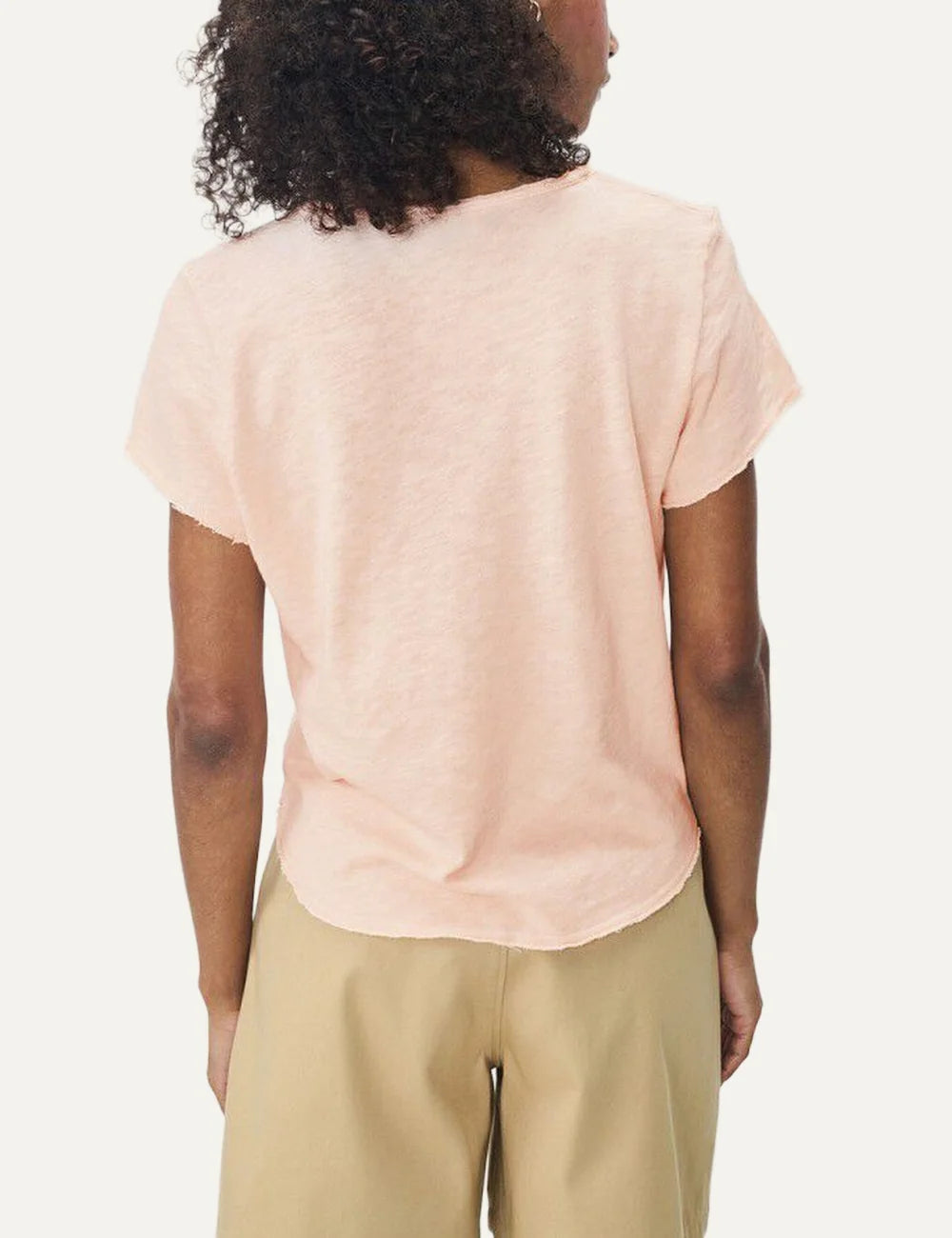 American Vintage women's light pink textured cotton V-neck T-shirt back