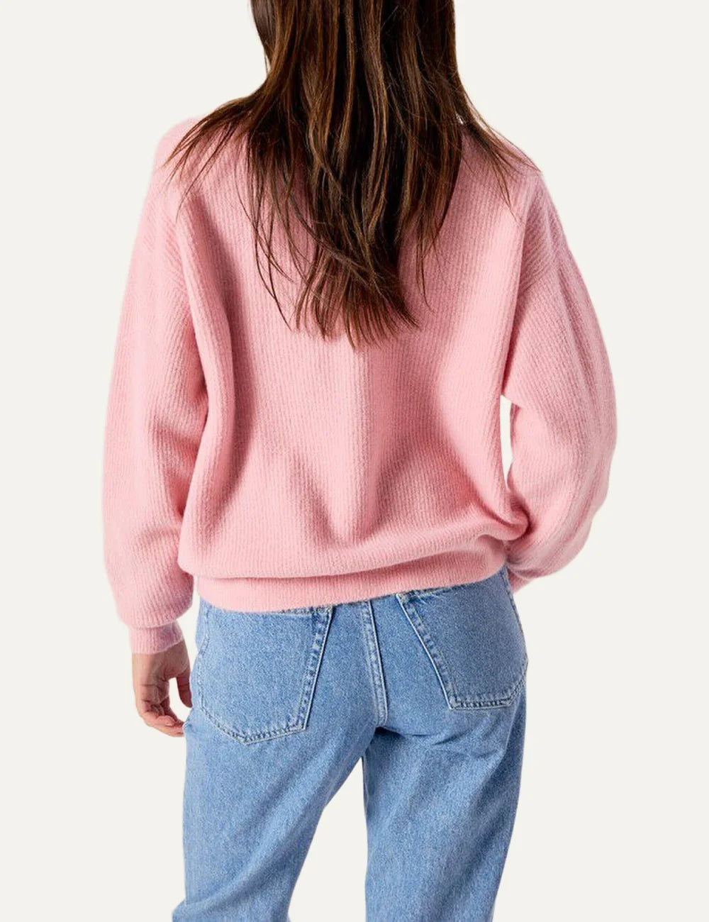 American Vintage women's pink knit sweater with V-neck and long sleeves back