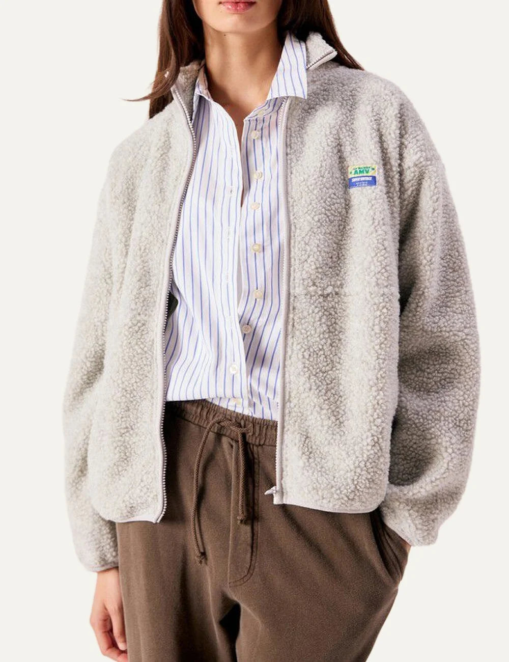 American Vintage women's polar melange recycled fleece jacket with high collar model