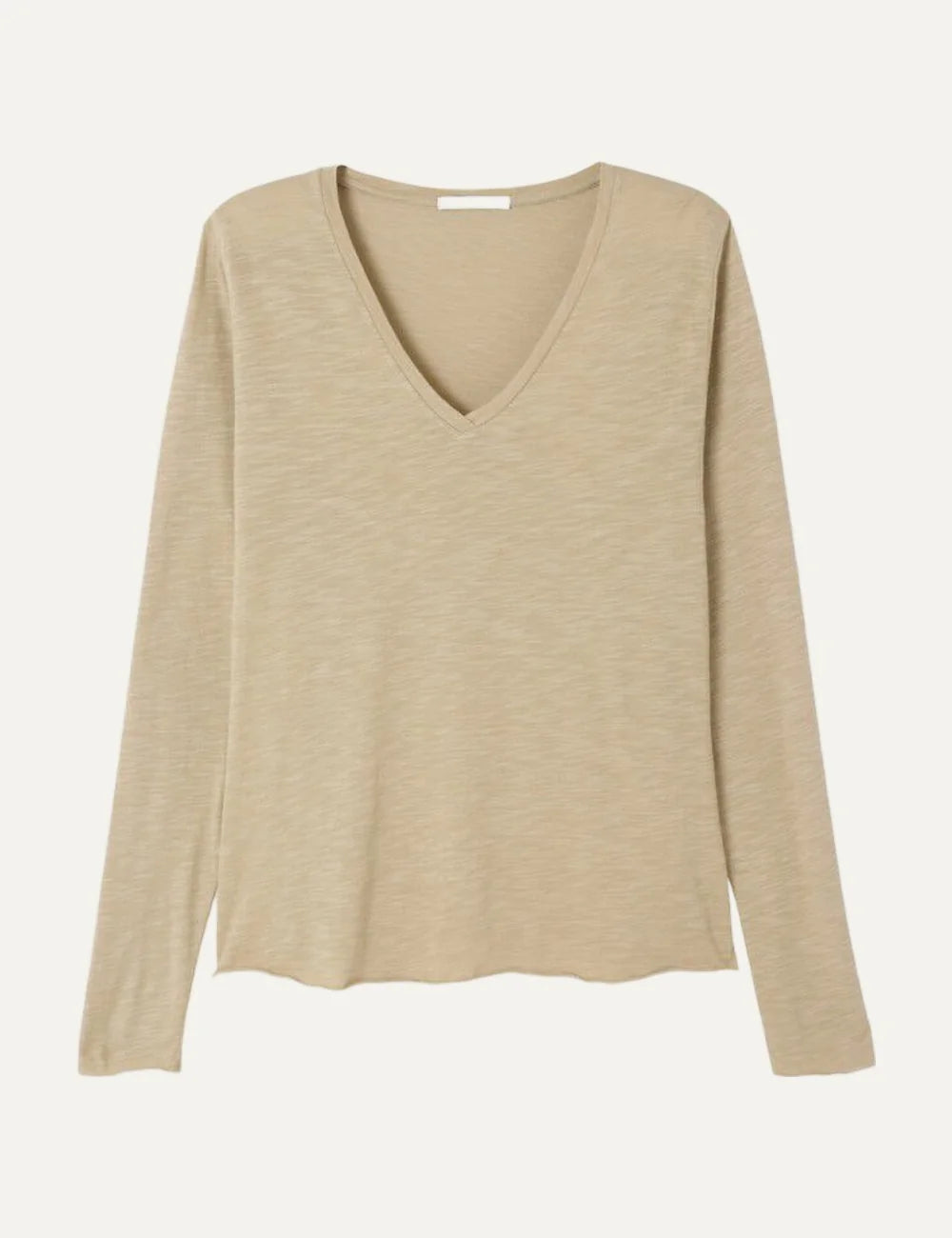  American Vintage women's vintage beige cotton blend long sleeve V-neck T-shirt