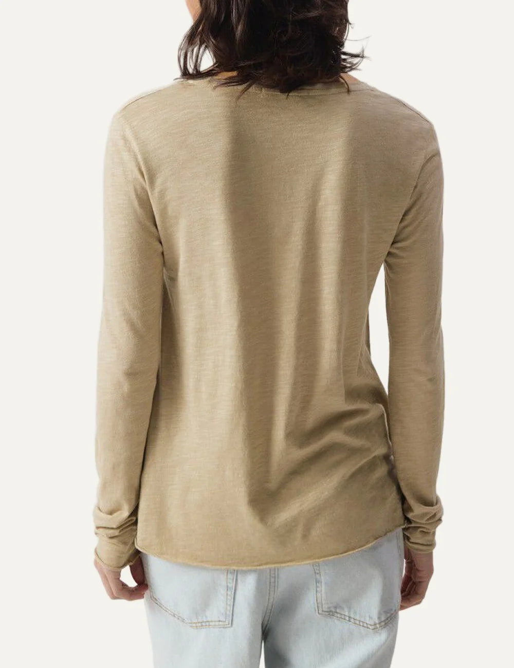  American Vintage women's vintage beige cotton blend long sleeve V-neck T-shirt back