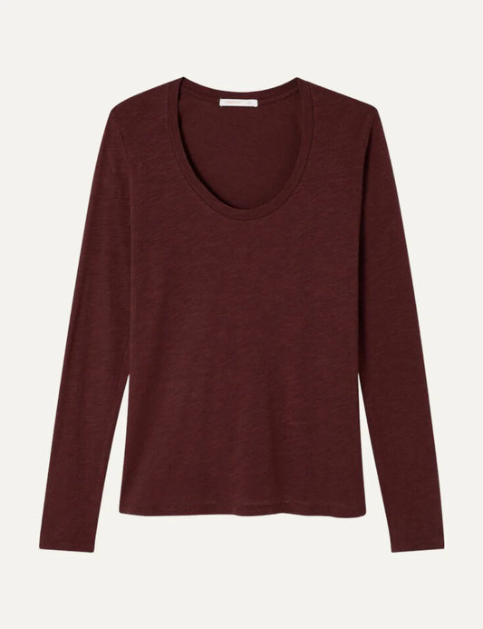 American Vintage women's vintage burgundy cotton blend long sleeve U-neck T-shirt