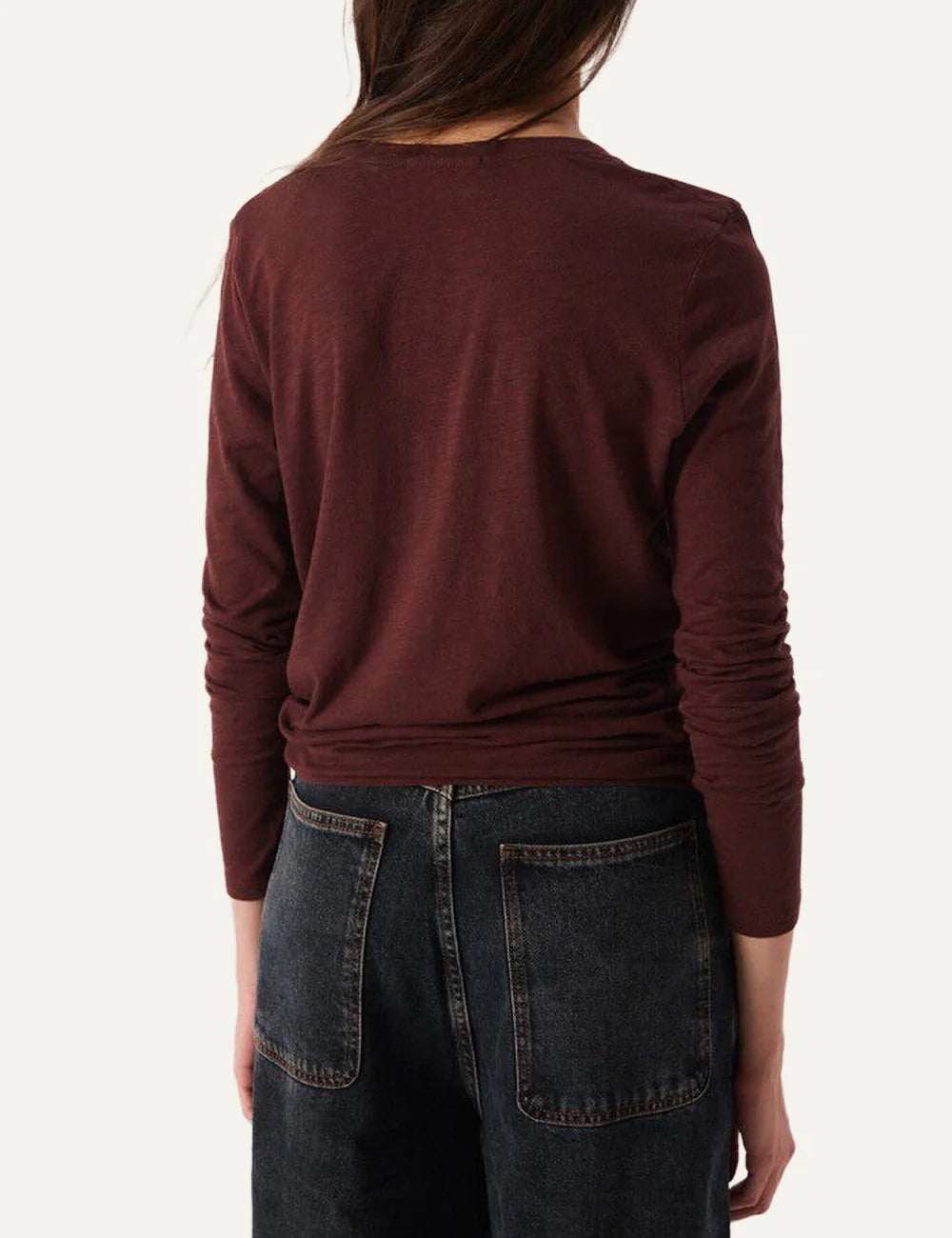 American Vintage women's vintage burgundy cotton blend long sleeve U-neck T-shirt back