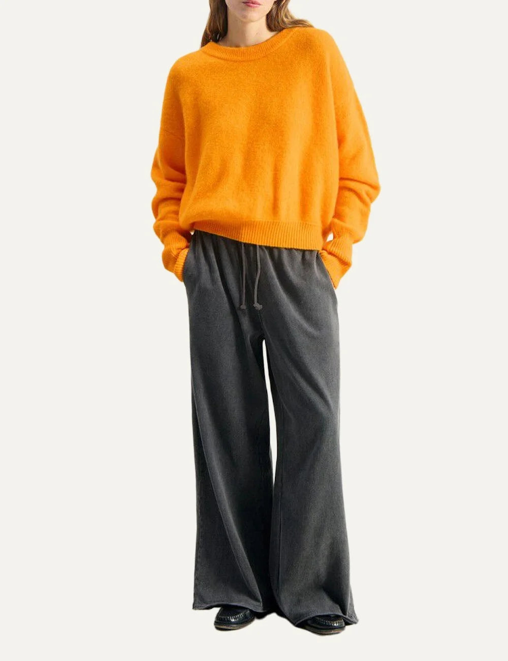 American Vintage women's vintage darkness cotton wide leg jogger pants with drawstring waist full body