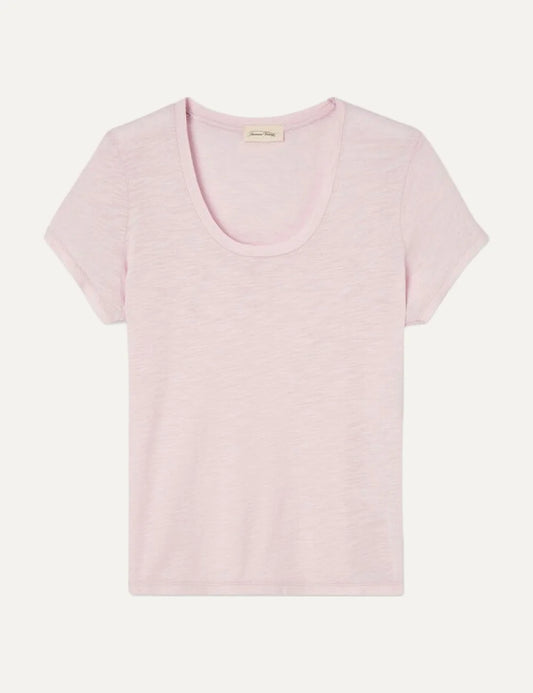 American Vintage women's vintage light pink cotton blend short sleeve U-neck T-shirt