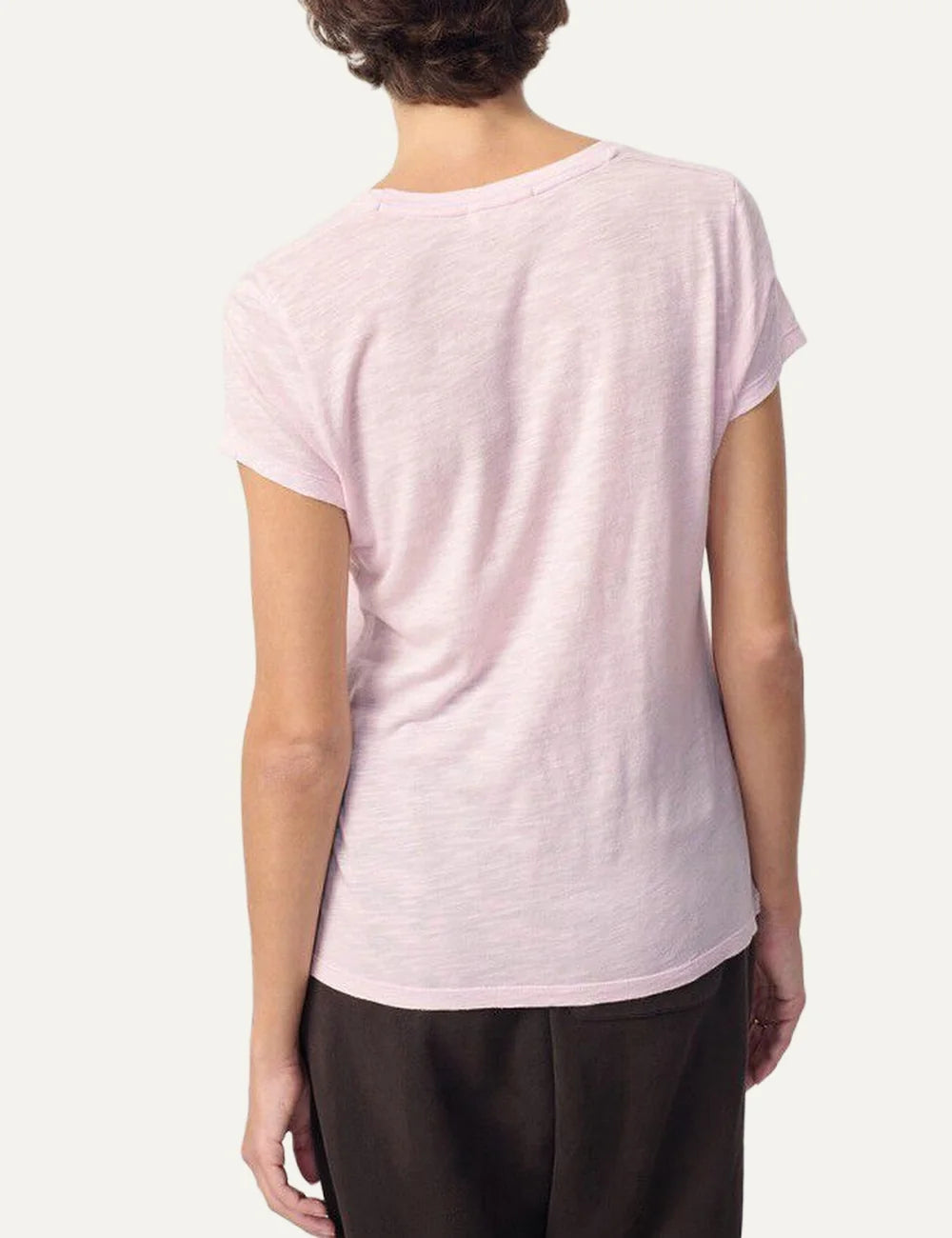 American Vintage women's vintage light pink cotton blend short sleeve U-neck T-shirt back