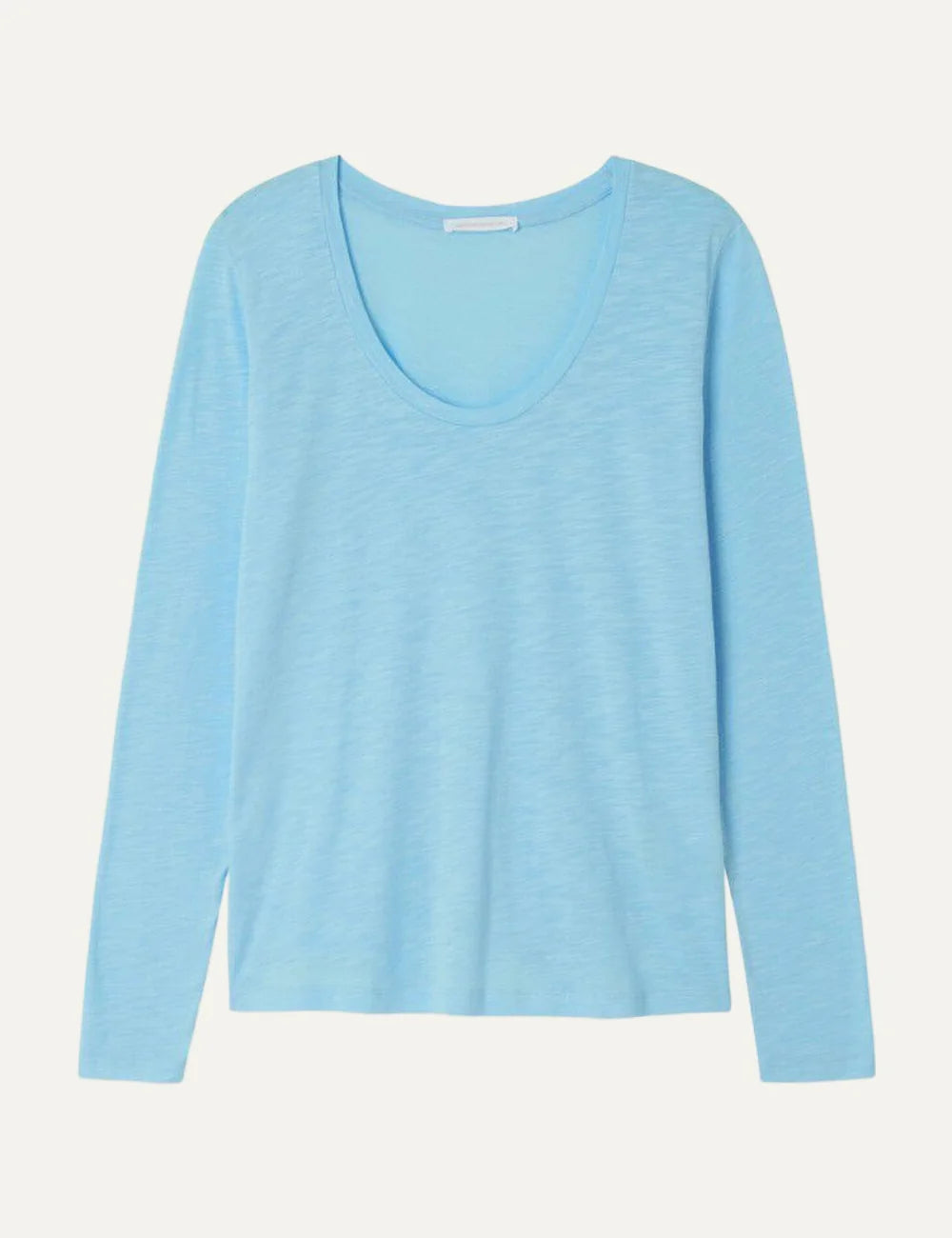  American Vintage women's vintage sky blue cotton blend long sleeve U-neck T-shirt