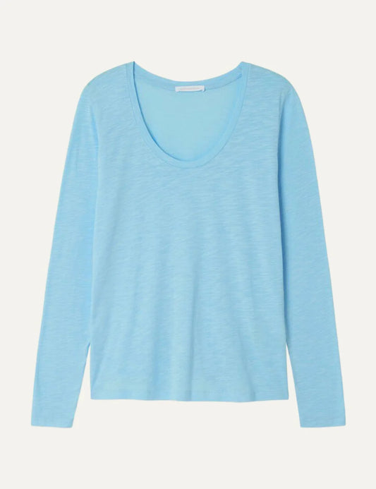  American Vintage women's vintage sky blue cotton blend long sleeve U-neck T-shirt