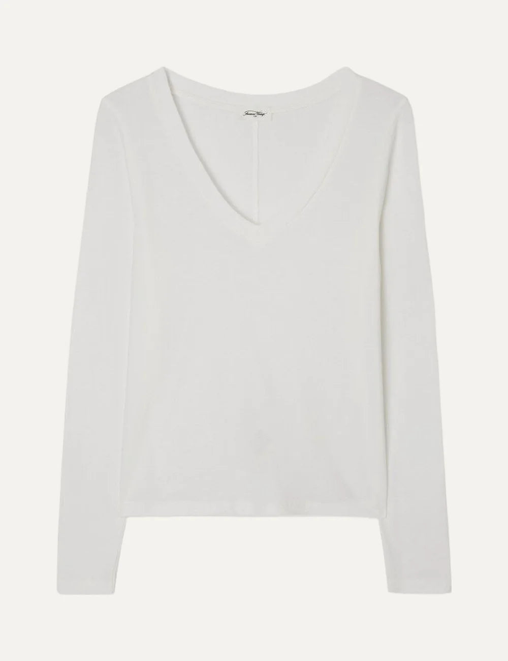 American Vintage women's white cotton long sleeve V-neck T-shirt