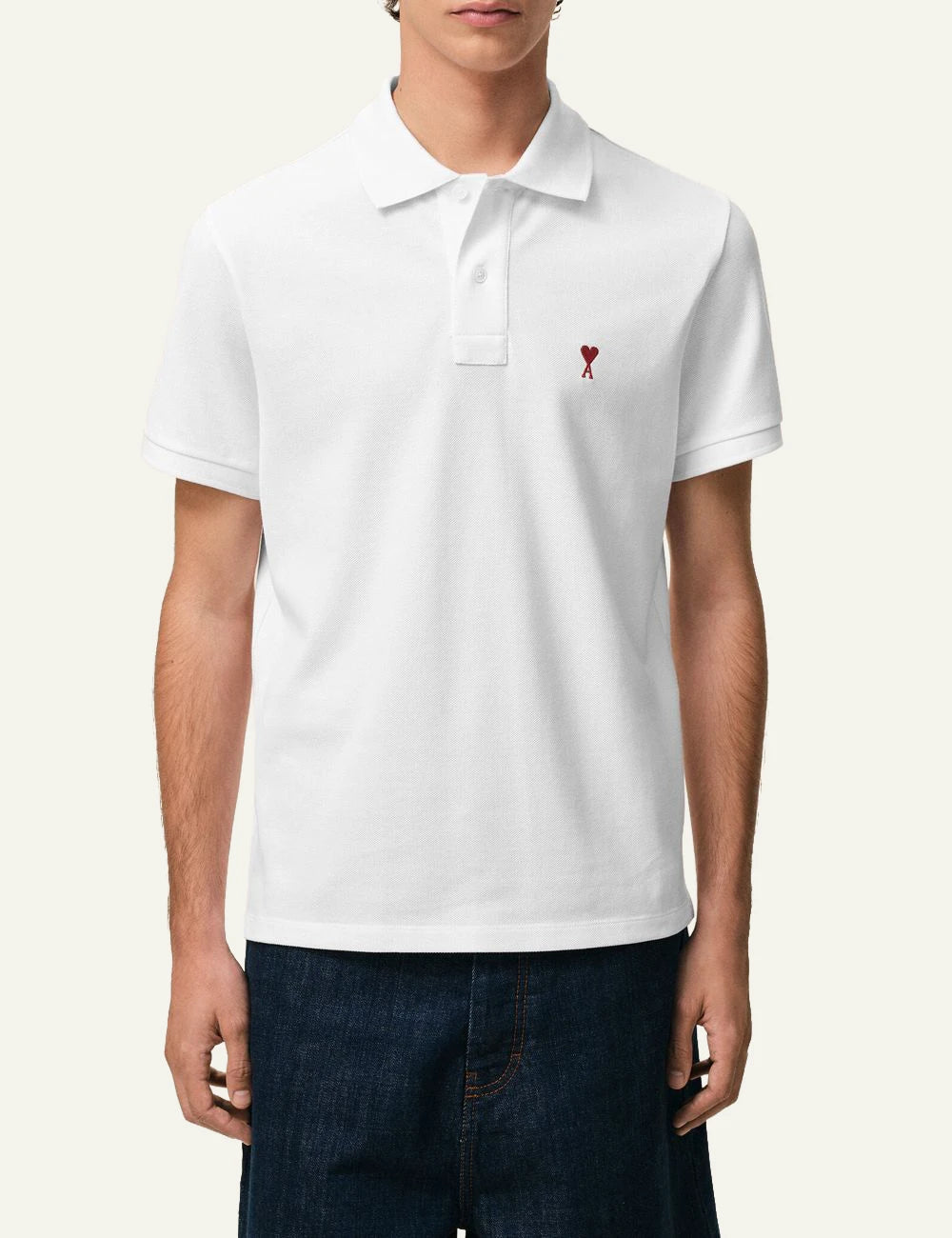 Ami Paris ADC polo shirt white worn full body