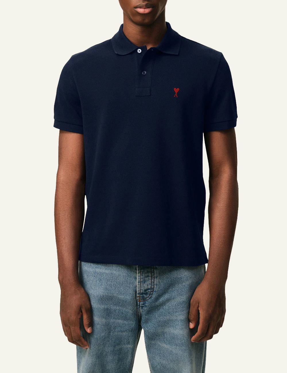 Ami Paris ADC polo shirt navy styled front view