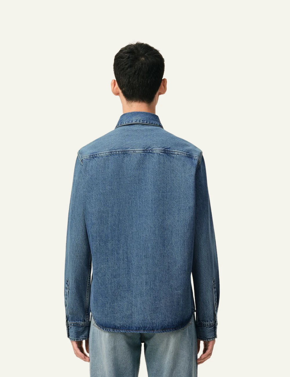 ami paris ami de coeur light indigo denim shirt tobacco logo back view