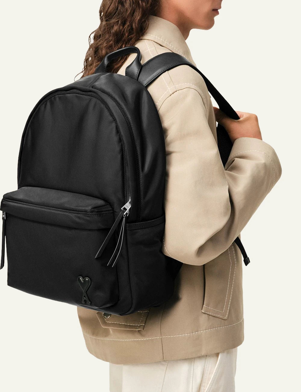 Ami Paris backpack black angled front view